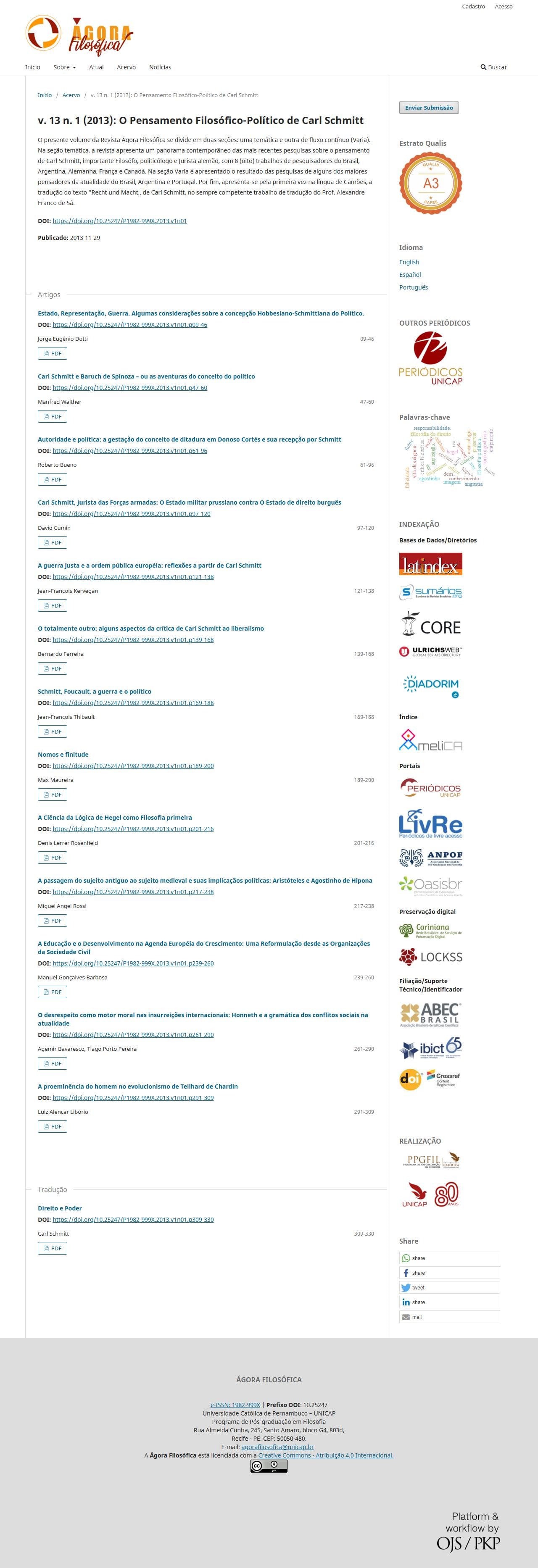Revista Ágora Filosófica - O Pensamento Filosófico-Político de Carl Schmitt, v. 13 n. 1 (2013)