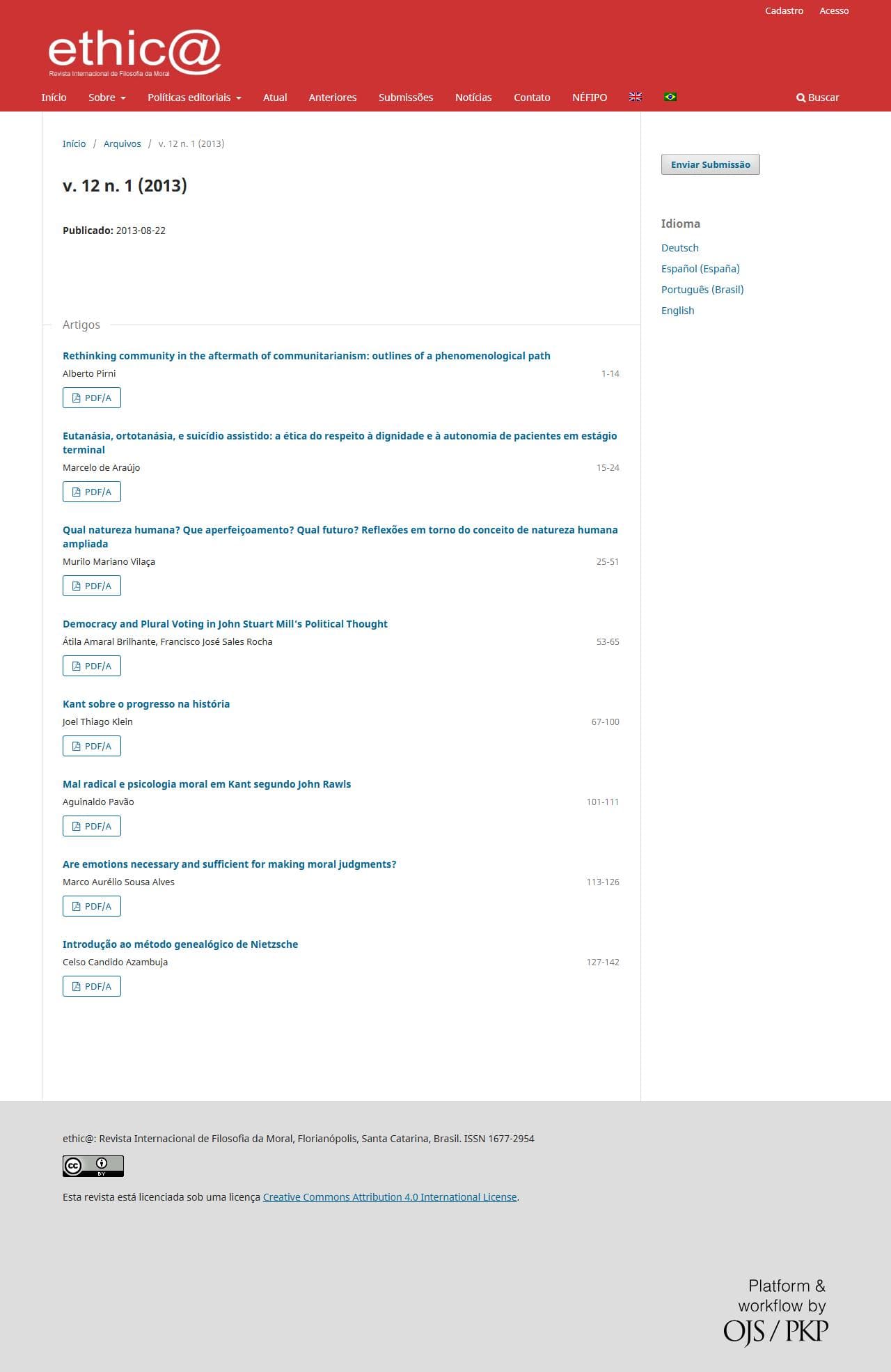 ethic@ - An international Journal for Moral Philosophy - v. 12 n. 1 (2013)