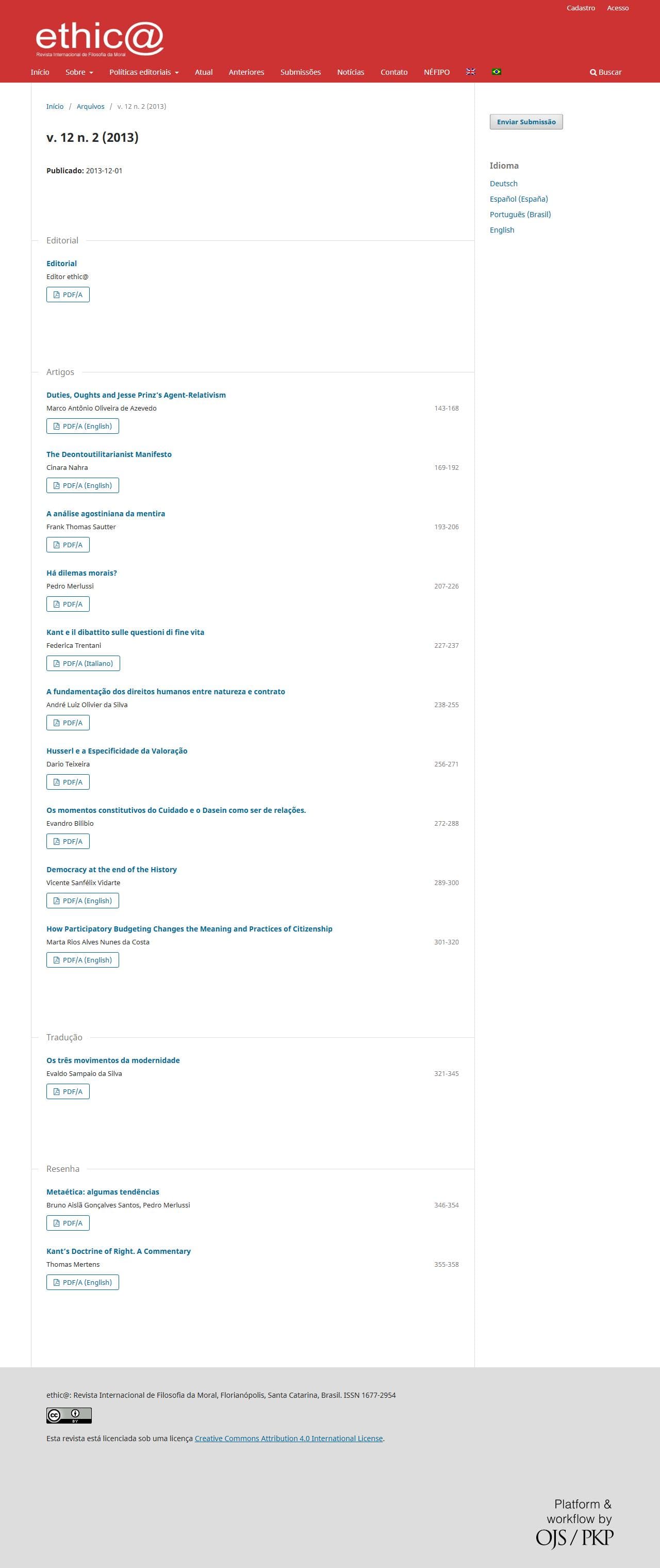 ethic@ - An international Journal for Moral Philosophy - v. 12 n. 2 (2013)