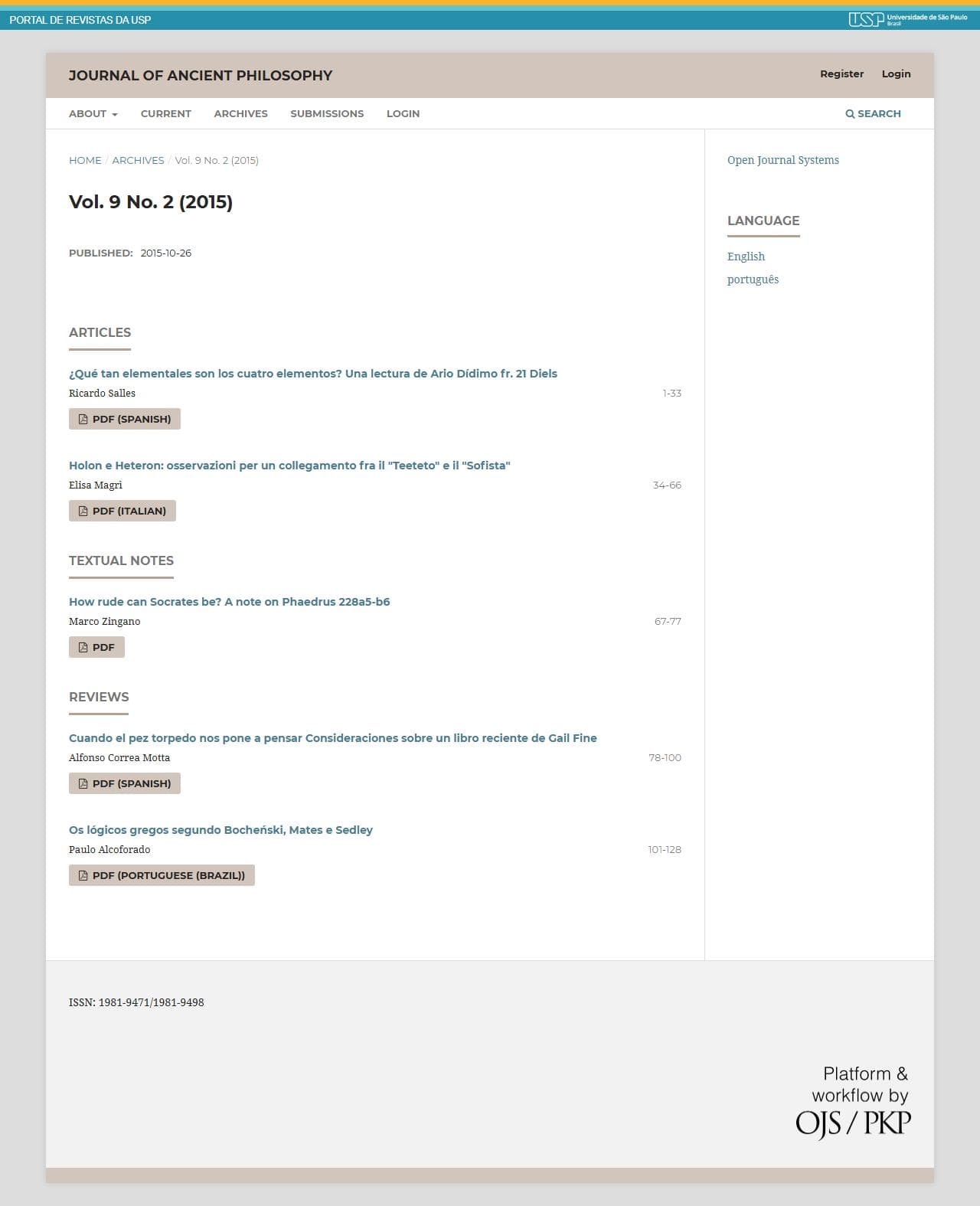 Journal of Ancient Philosophy - Vol. 9 No. 2 (2015)