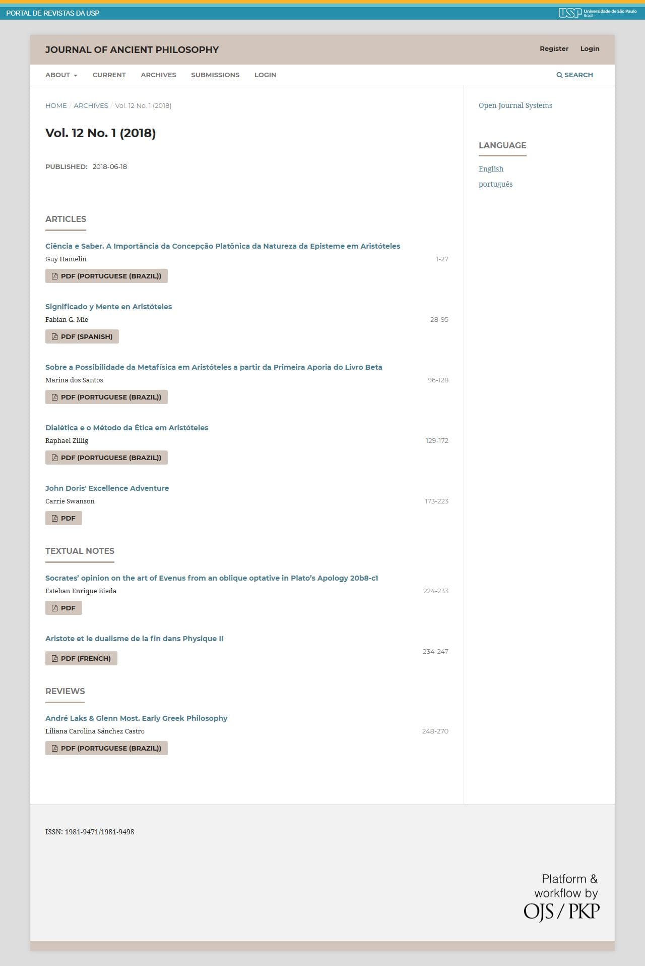 Journal of Ancient Philosophy - Vol. 12 No. 1 (2018)