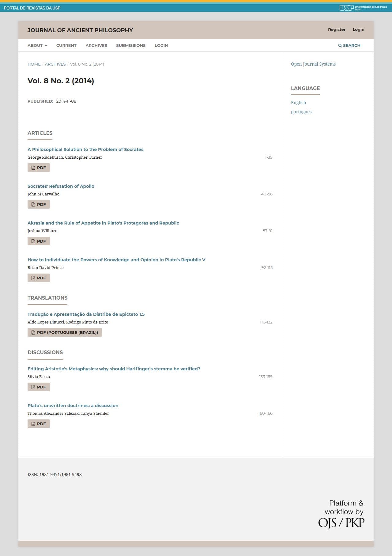 Journal of Ancient Philosophy - Vol. 8 No. 2 (2014)