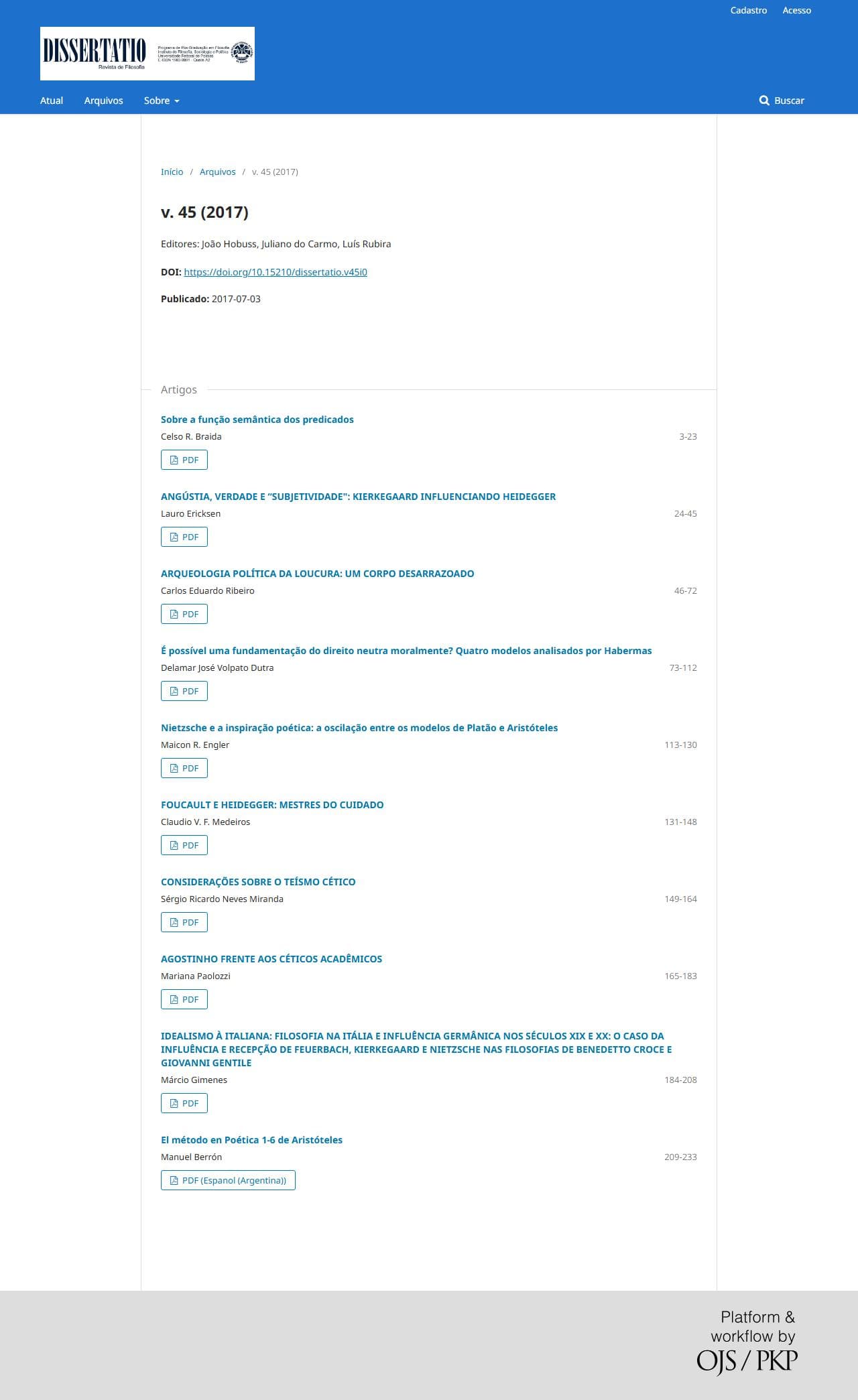 Revista Dissertatio de Filosofia - v. 45 (2017)