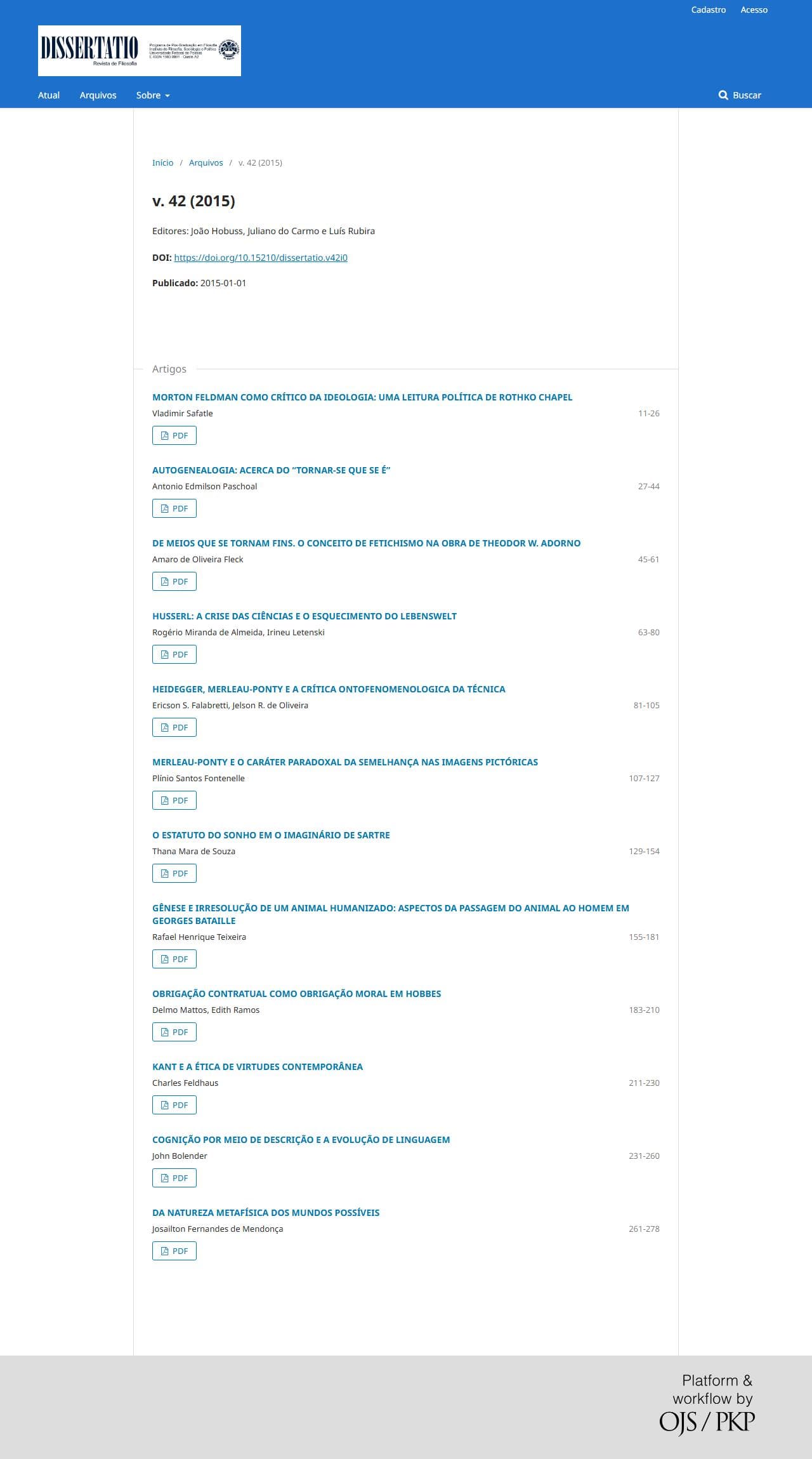 Revista Dissertatio de Filosofia - v. 42 (2015)