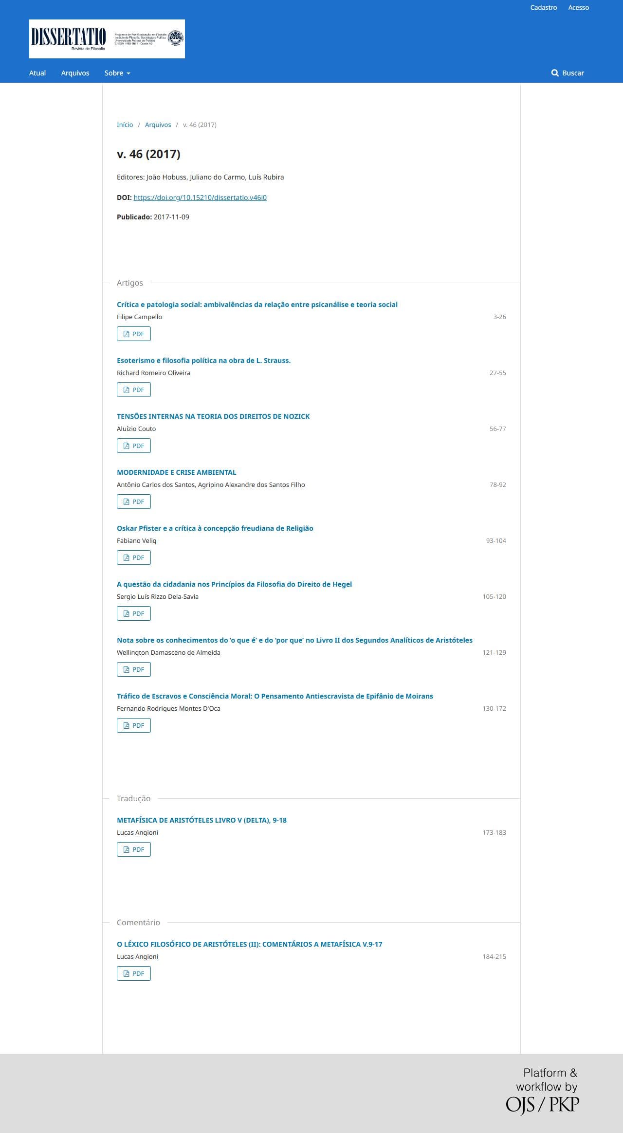 Revista Dissertatio de Filosofia - v. 46 (2017)